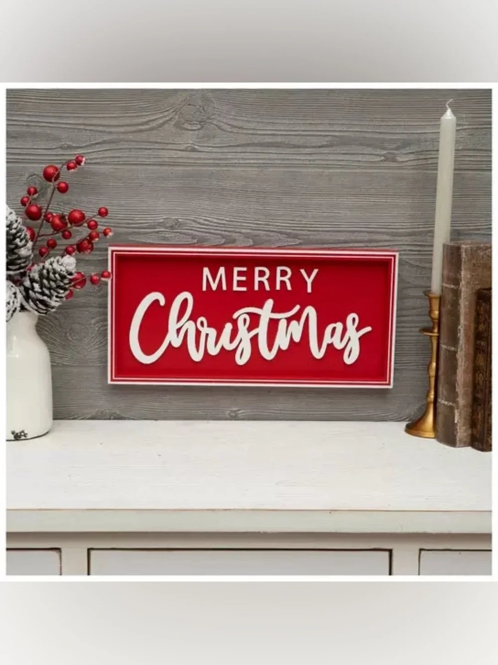 Striped Merry Christmas Hanging Sign Wall Decor